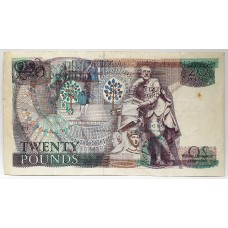 GREAT BRITAIN UK 1970 . TWENTY 20 POUNDS BANKNOTE . ERROR . WET INK TRANSFER